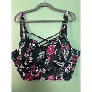 Torrid 5R Black Floral Swim Top Cottagecore Romantic Plus Size Swimwear coastal